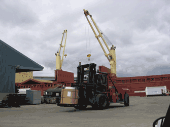 September 27, 2006 the Federal Weser is in Port unloading steel coils weight 20 metric tons each, photo by: Jennifer Lacke, HNTB
