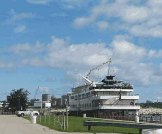 The cruise ship Nantuct Clipper docked east of the Summerfest Amphitheater on August 8th for its first Milwaukee port of call.