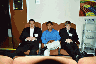 These three international business students may look like they are relaxing in the business section of the Lake Express section (well they are) but you would never guess these gentlemen and all the other international business students on this tour have at least 3 different languages including Russian and Cantoneese. Watch for these kids for they are our International future. Photo by Chris Schrage.