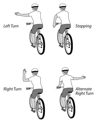 use hand signal to stop or turn